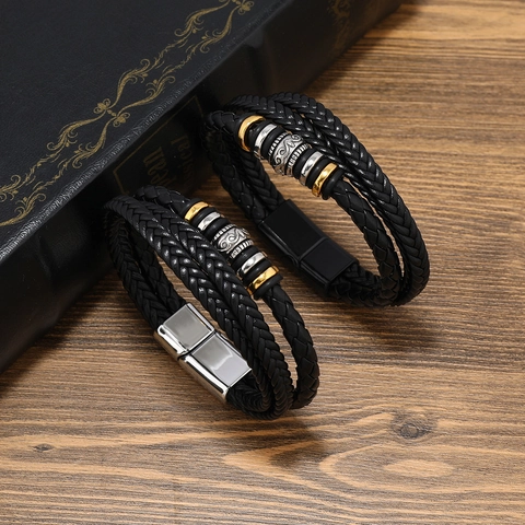 Vintage Men Multi Layer Braided PU Leather Bracelet With Alloy Metal Magnetic Clasp Punk Style Wrap Bangle For Daily Wear
