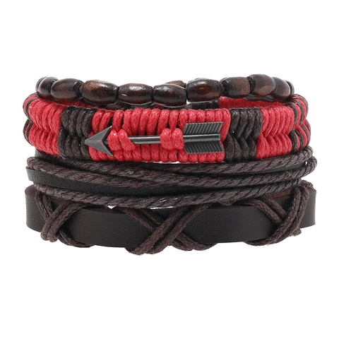 Bracciale Multistrato in Pelle Vintage per Donna con Ciondolo a Freccia Intrecciato a Mano Gioielli Etnici