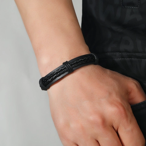 Men Braided Leather Bracelet Handmade Leather Double Layer Adjustable Retro Punk Style Fashion Wristband Jewelry Gift