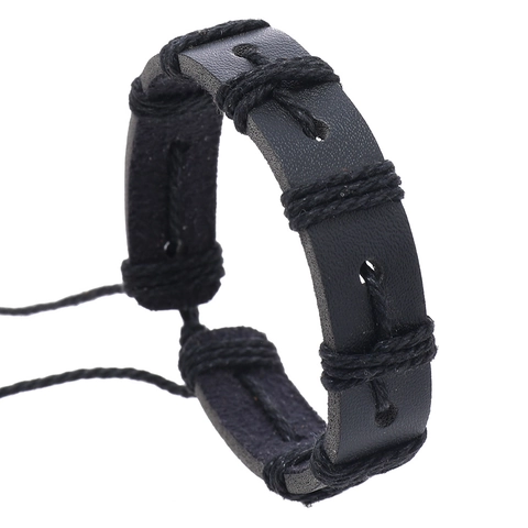 Men Handmade Woven Cowhide Leather Bracelet Punk Style Adjustable Wax Rope Wristband Retro Individual Jewelry Gift