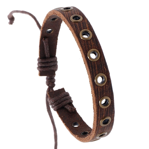 Bracelet Tressé en Cuir Vintage pour Homme Avec Rivets en Alliage Punk Réglable Rock Wrap Poignet Bijoux de Mode Cadeau
