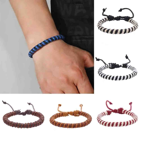 Handgefertigtes Gewebtes Rindsleder Seilarmband Vintage Ethno-Stil Verstellbares Wickelarmband Für Herren Damen Schmuck