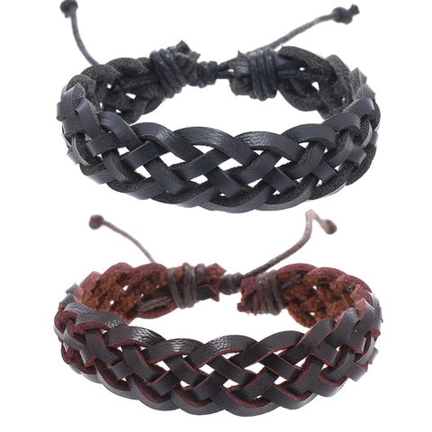 Braccialetto in Pelle Intrecciata Vintage da Uomo Fatto a Mano con Coulisse Regolabile Bracciale Corda Multistrato Gioielli Retro Regalo