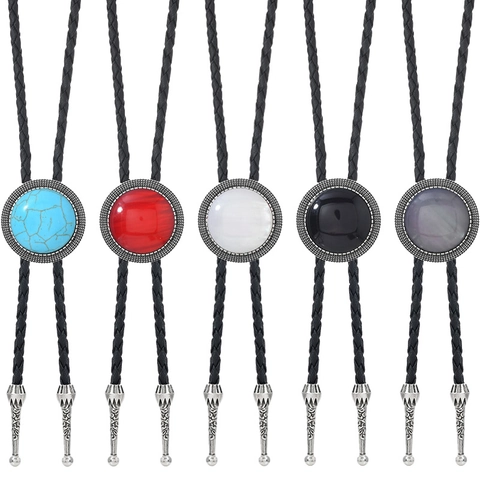 Bolo Tie Western Cowboy Vintage per Uomo Donna Collana in Corda Intrecciata in Pelle Lega Retro Ciondolo in Pietra Artificiale Accessori