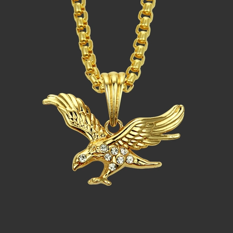 Collana con Pendente ad Aquila in Lega Galvanica Hip Hop Con Strass Oro Argento Catena Box Gioielli di Halloween per Uomo Donna