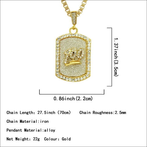 Hip Hop Herren 100 Krone Erkennungsmarke Anhänger Halskette Gold Zinklegierung Strass Eingelegte Boxkette Rap Streetwear Schmuck