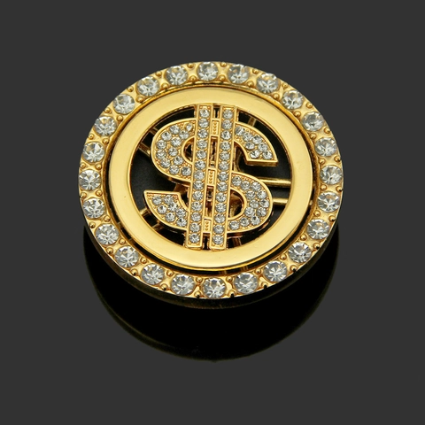 Shiny Rhinestone Rotating Dollar Sign Alloy Pendant For DIY Phone Case Hiphop Style Round Metal Jewelry Making Materials