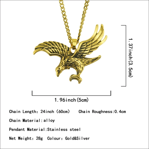 Collana con Pendente Aquila in Volo Vintage in Lega Antico Oro Argento Ciondolo Aquila Catena Hip Hop Gioielli per Uomo