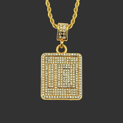 Hiphop Cool Nummer 10 Rechteck Anhänger Halskette Vergoldet Legierung Eisen Kordelkette Strass Streetwear Schmuck Für Herren
