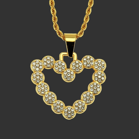 Hip Hop Heren Goud Hol Hart Hanger Halsketting Legering IJzer Touwketting Strass Ingelegd Mode Sieraden Cadeau