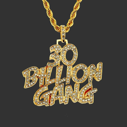 Collana con Ciondolo Lettera 30 Billion Gang in Lega Hip Hop con Strass e Catena a Corda in Ferro per Uomo Gioielli Street Oro Argento