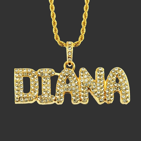 Collana con Ciondolo Nome Iced Out Hip Hop da Uomo Lega Strass Lettera Lucida Gioielli Catena a Corda Accessorio Streetwear Regalo
