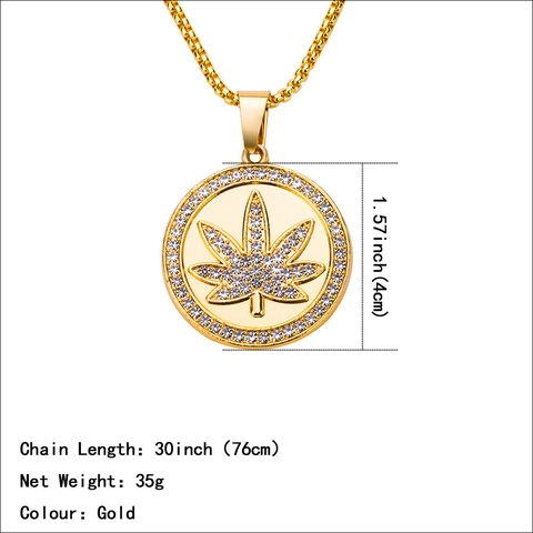 Collana con Ciondolo a Foglia di Acero in Lega con Strass Hip Hop Catena Box Oro Gioielli di Moda Street Trendy per Uomo Donna