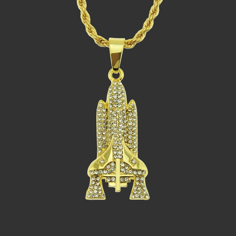 Collana Con Pendente A Razzo Da Uomo Hip Hop Lega Con Strass Navetta Spaziale Streetwear Catena A Corda Gioielli Di Moda
