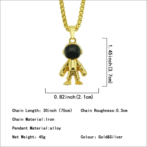 Collar de Colgante de Astronauta Hip Hop Aleación Diamante de Imitación Astronauta Creativo Cadena de Caja Larga Joyería Hombre Mujer Pareja