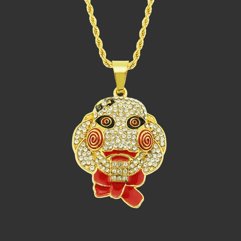 Hip Hop Horror Poppenmasker Hanger Halsketting Goud Legering Strass Emaille Touwketting Enge Film Sieraden Voor Heren Dames