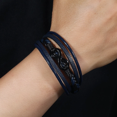 Men Retro Multilayer Leather Infinity Bracelet Handmade Alloy Magnetic Buckle Braided Wrap Jewelry For Men Everyday Gift
