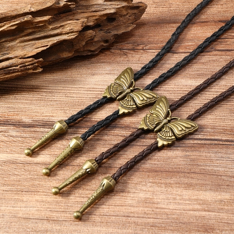 Cravatta Bolo a Farfalla Vintage Retrò in Lega Intrecciata in Pelle Sintetica Collana in Stile Cowboy Occidentale Gioielli Decorativi Unisex