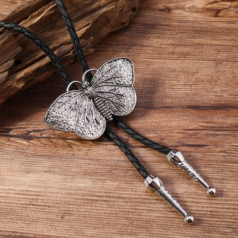 Vintage Schmetterling Bolo-Krawatte Legierung Anhänger PU-Leder Geflochtenes Seil Verstellbare Halskette Für Damen Retro-Schmuck