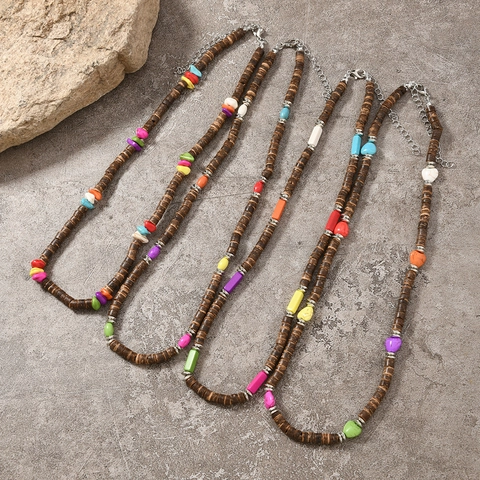 Bohemian Handgefertigte Halskette Aus Kokosnusschalenperlen Mit Bunten Herz- Geometrischen Steinakzenten Ethno Retro Kette Für Damen Herren