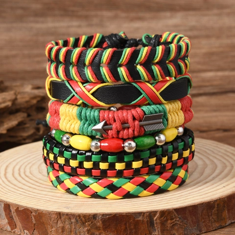 Conjunto de Pulseras de Cuero Tejido Bohemio para Hombre Mujer Estilo Étnico Reggae Dije de Flecha Ajustable Joyería Hecha a Mano