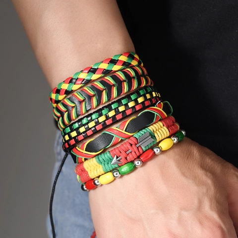 Conjunto de Pulseras de Cuero Tejido Bohemio para Hombre Mujer Estilo Étnico Reggae Dije de Flecha Ajustable Joyería Hecha a Mano