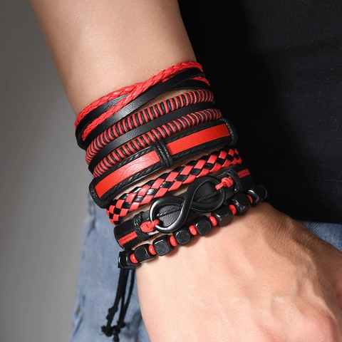 Vintage Punk Mehrlagiges Geflochtenes Leder Armband Set Für Damen Herren Unendlichkeitssymbol Legierung Verstellbarer Schmuck