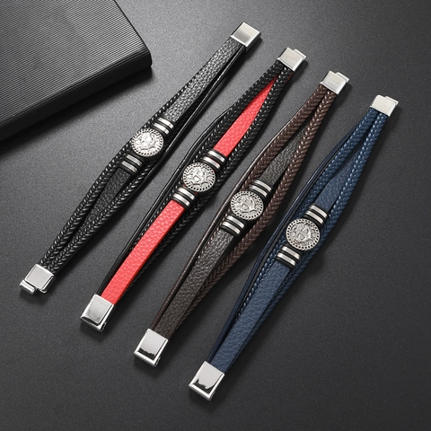 Retro Herren Mehrlagiges Lederarmband Legierung Anker Anhänger Punk Stil Handgefertigtes Gewebtes Armband Nautischer Schmuck