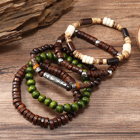 Ethnisches Holzperlen Armband Für Herren Damen Handgefertigt Mehrlagig Stapelbar Elastisch Kokosnussschale Beaded Handschmuck Geschenk