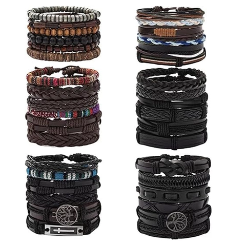 Vintage Bohemian Woven Leather Bracelet For Men Women Tree Of Life Cross Charms Multilayer Handmade Fashion Wristband Jewelry