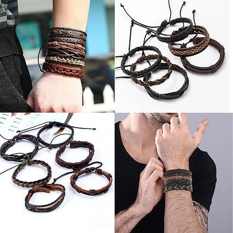 Bracciale in Pelle Intrecciata a Mano Stile Etnico Retrò Albero Della Vita Croce Regolabile Multistrato Unisex Gioielli