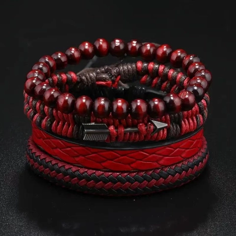 Ensemble Bracelet en Cuir Multicouche Vintage Pour Hommes Femmes Corde Tressée Pendentif Flèche Bracelet Perles Punk Ethnique