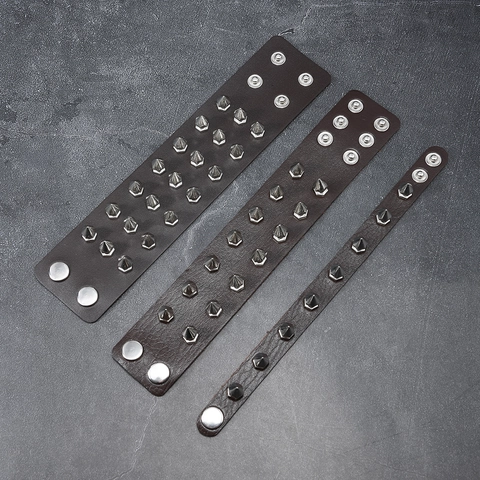 Punk Rock Leather Rivet Bracelet Unisex Metal Cone Spike Bangle Gothic Industrial Adjustable Snap Button Wristband Jewelry