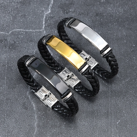 Herren Vintage Geflochtenes Leder Armband Mit Edelstahl ID-Tag Minimalistisch Handgefertigter Schmuck Geschenk Für Damen Herren