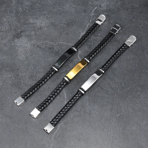 Herren Vintage Geflochtenes Leder Armband Mit Edelstahl ID-Tag Minimalistisch Handgefertigter Schmuck Geschenk Für Damen Herren
