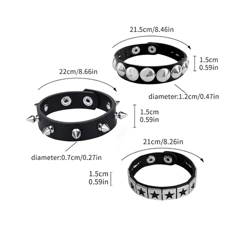Braccialetti di Pelle Punk Gotici per Uomo Donna Rock Star Pentagramma Spike Multistrato Regolabile Polsino Gioielli Regalo