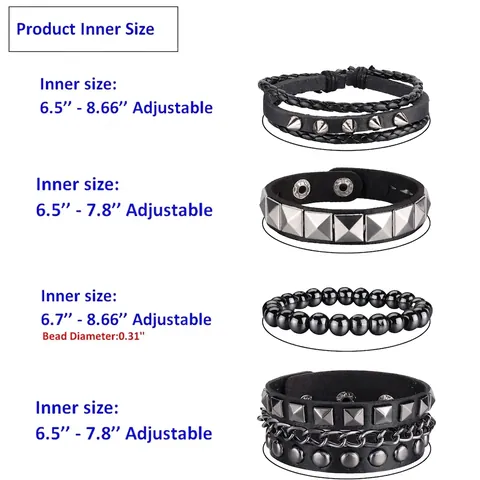 Punk Rock Meerlagige Lederen Armband Collectie Voor Mannen Vrouwen Gotisch Schedel Ster Klinknagels Armring Verstelbaar Handgemaakte Sieraden