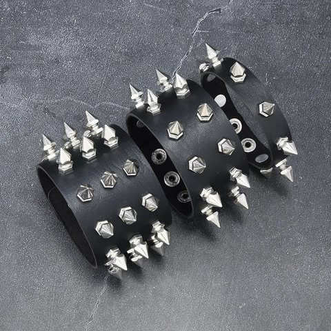 Bracciale in Pelle Punk Rock con Borchie Regolabile Spike Multistrato Gotico Polsino Rigido per Uomo Donna Gioielli Streetwear