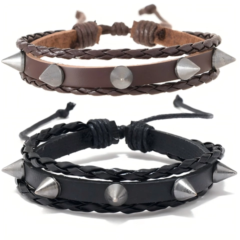 Punkrock Vintage PU Leder Geflochten Nieten Armband Für Herren Damen Verstellbare Spike Studded Mode Armreif Handschmuck