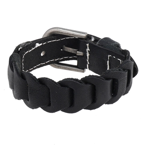 Pulsera Trenzada de Cuero de Vaca para Hombre Vintage Con Hebilla de Cinturón de Aleación Estilo Punk Negro Joyería Hecha a Mano