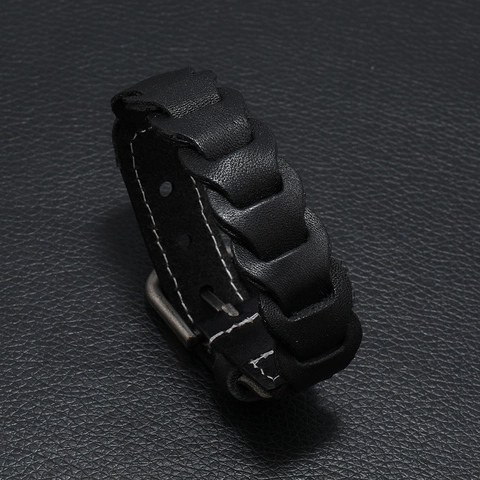 Pulsera Trenzada de Cuero de Vaca para Hombre Vintage Con Hebilla de Cinturón de Aleación Estilo Punk Negro Joyería Hecha a Mano