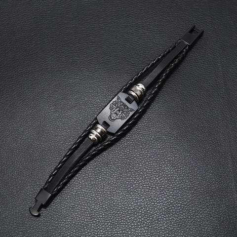 Bracciale Punk Testa di Lupo Vichingo per Uomo Bracciale Avvolgente in Pelle di Vacca Intrecciata Multistrato Fatto a Mano Gioielli Uomo Vintage