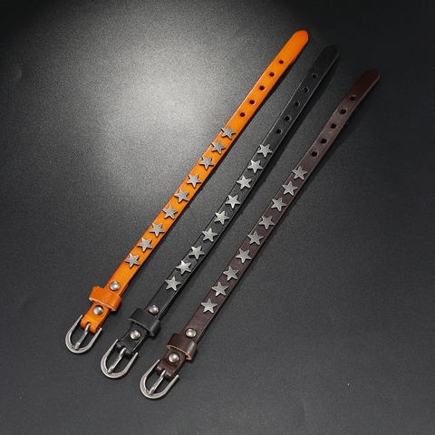 Bracciale a Cintura in Pelle Bovina Punk da Uomo Lega con Stelle Borchiate Retro Hip Hop Regolabile Gioielli Rock Personalità