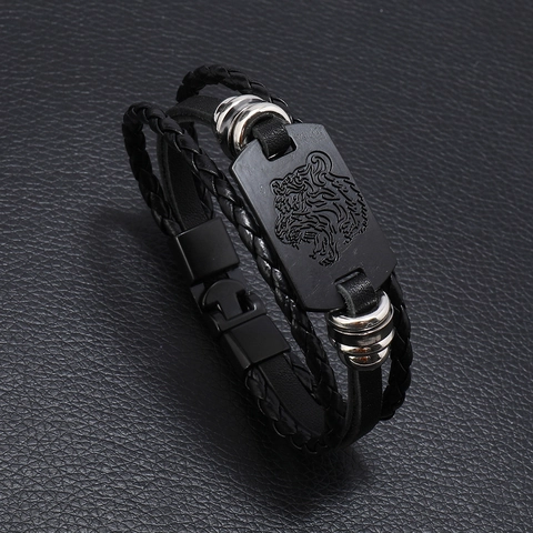 Herren Vintage Mehrlagiges Geflochtenes Rindsleder Armband Tigerkopf Metallplatte Punk Rock Verstellbarer Handschmuck Für Herren