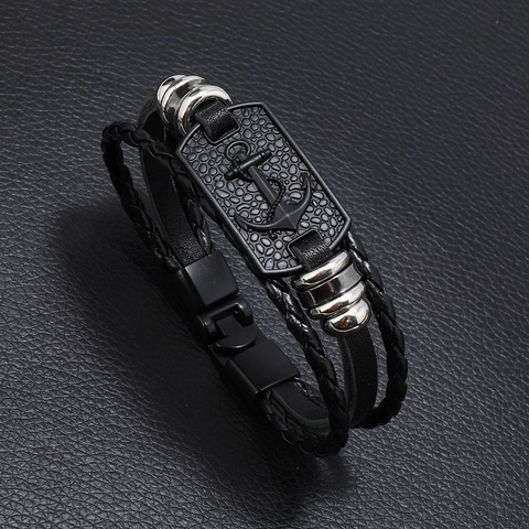 Nautical Anchor Men Multilayer Braided Leather Bracelet Handmade Alloy Nautical Plate Punk Retro Sailor Biker Jewelry For Men