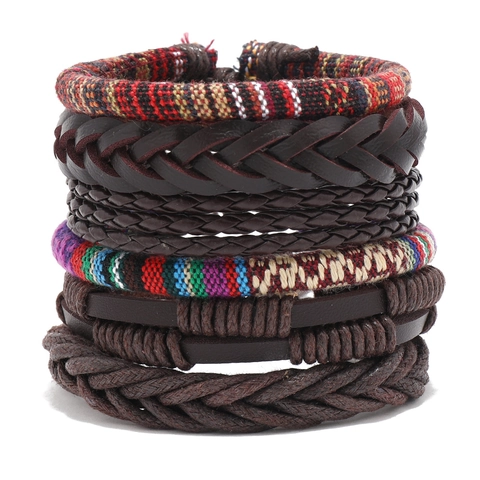 Bracciale in Pelle Intrecciata Vintage Bohemian Multicolore Multistrato Retro Etnico Regolabile per Uomo Donna Gioielli di Moda
