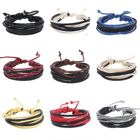 Bracciale Retrò in Pelle Intrecciata Fatto a Mano Stile Etnico Multistrato Regolabile per Uomo Donna Gioielli di Moda