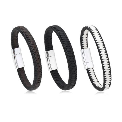 Pulsera Vintage de Cuero PU Trenzado Para Hombre Trenzado a Mano con Cierre Magnético Minimalista Casual Joyería de Regalo