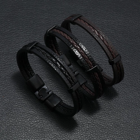 Men Retro Multilayer Braided PU Leather Bracelet With Alloy Magnetic Clasp Casual Punk Wristband Fashion Jewelry Gift For Men