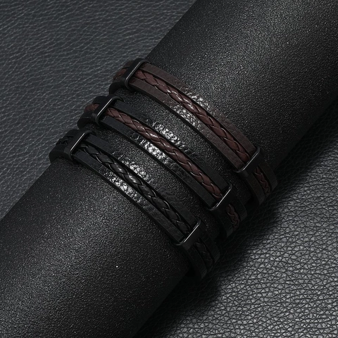 Men Retro Multilayer Braided PU Leather Bracelet With Alloy Magnetic Clasp Casual Punk Wristband Fashion Jewelry Gift For Men